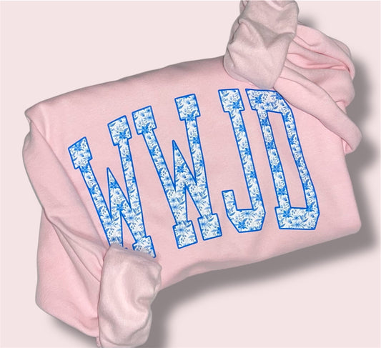 WWJD Blue Floral Crewneck