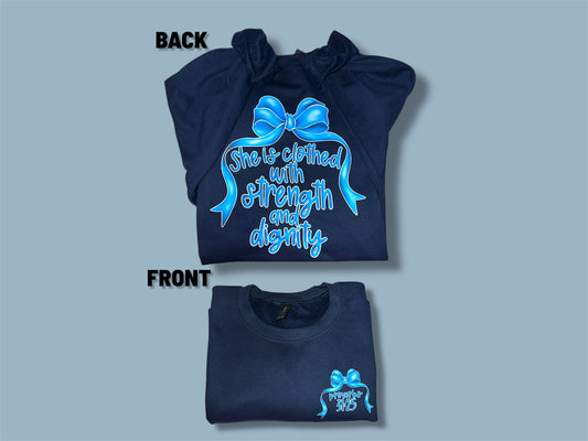 She is Clothed in Strength and Dignity Bow Crewneck