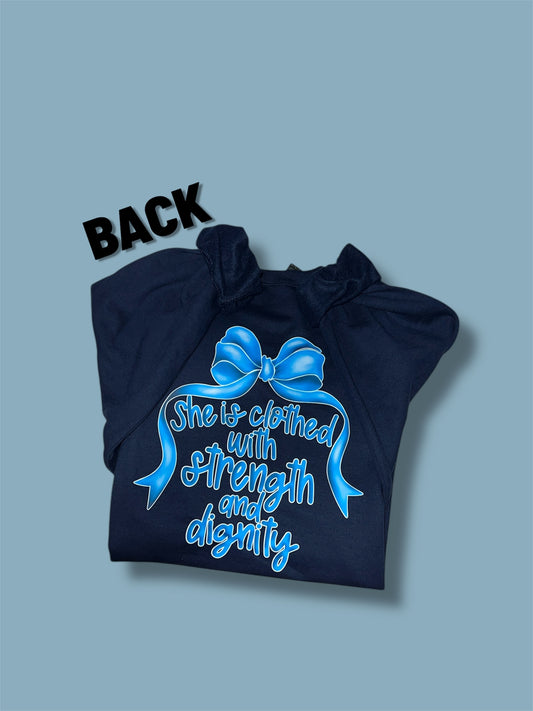 She is Clothed in Strength and Dignity Bow Crewneck